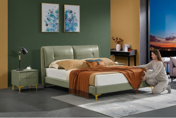 Skóra Łóżko Podkładka Design Luksusowy Dwuosobowy Hotel Sleep Pokój łóżko Design