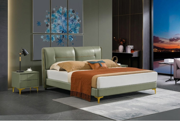Sypialnia Zestaw Łóżko Stolik nocny Design Modern Luxury łóżko Skóra 3 szt.