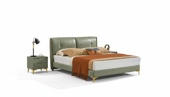 Sypialnia Zestaw Łóżko Stolik nocny Design Modern Luxury łóżko Skóra 3 szt.