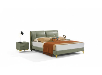 Sypialnia Zestaw Łóżko Stolik nocny Design Modern Luxury łóżko Skóra 3 szt.