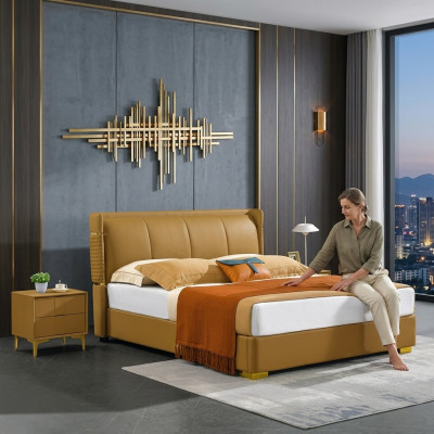 Sypialnia Zestaw Łóżko Stolik nocny Design Nowoczesne łóżka Grupa Skóra