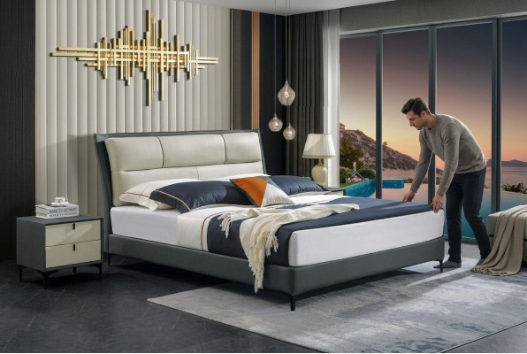 Łóżko Sypialnia Zestawy Designer Luksusowe łóżko Kompletny zestaw 2x Stolik nocny
