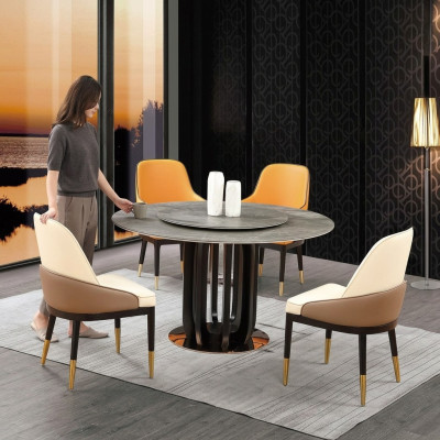 Luksusowy Design jadalnia Okrągły Stół obiadowy 4x Klasyczny Fotel Lehn