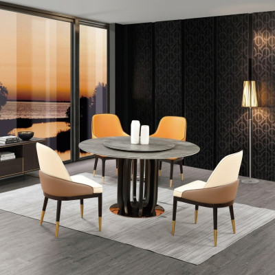Luksusowy Design jadalnia Okrągły Stół obiadowy 4x Klasyczny Fotel Lehn