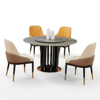 Luksusowy Design jadalnia Okrągły Stół obiadowy 4x Klasyczny Fotel Lehn