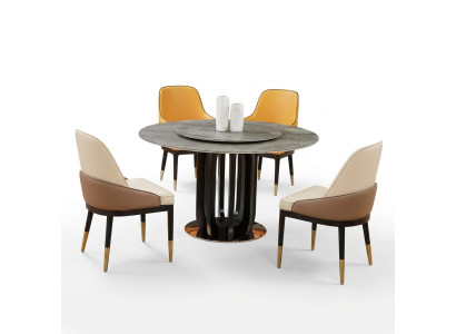 Luksusowy Design jadalnia Okrągły Stół obiadowy 4x Klasyczny Fotel Lehn