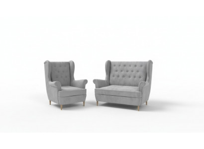 Szary Materiał Chesterfield Zestaw sofowy 2+1 miejsce siedzące Sofa Kanapa Podkładka Aksamit