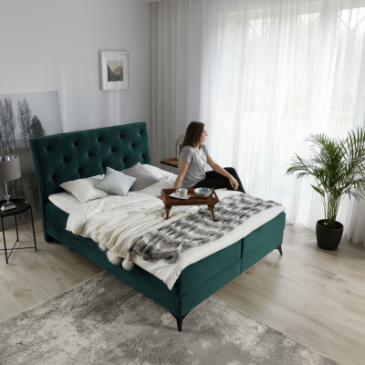 Luksusowe Łóżko Sprężynowe Materiał Hotel Green bed Sypialnia Meble Design Aksamit Nowość