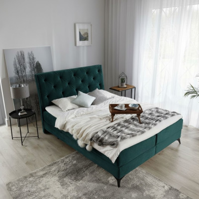 Luksusowe Łóżko Sprężynowe Materiał Hotel Green bed Sypialnia Meble Design Aksamit Nowość