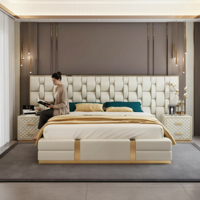 Stal nierdzewna Luxury Łóżko Metalowe Skóra łóżko Hotel Chesterfield 180x200