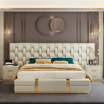 Stal nierdzewna Luxury Łóżko Metalowe Skóra łóżko Hotel Chesterfield 180x200