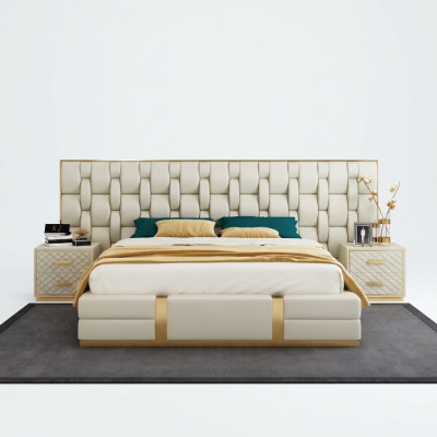 Stal nierdzewna Luxury Łóżko Metalowe Skóra łóżko Hotel Chesterfield 180x200