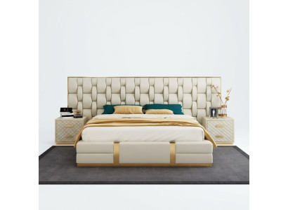 Stal nierdzewna Luxury Łóżko Metalowe Skóra łóżko Hotel Chesterfield 180x200