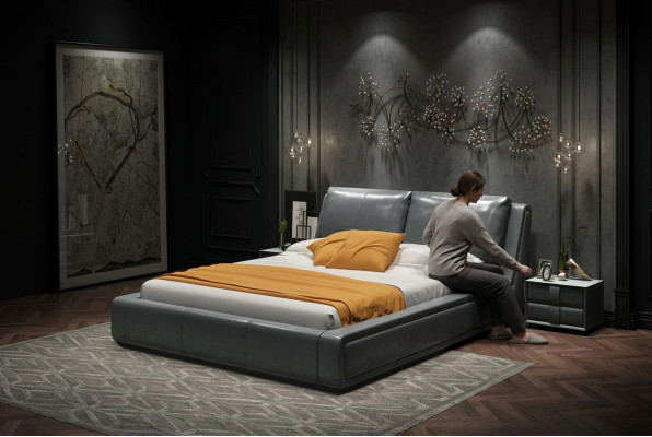 Designerskie Łóżko Luksusowe Dwuosobowe Skóra Hotelowe Łóżko Metalowe Double Sleep Pokój Nowość