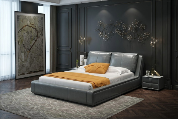 Designerskie Łóżko Luksusowe Dwuosobowe Skóra Hotelowe Łóżko Metalowe Double Sleep Pokój Nowość