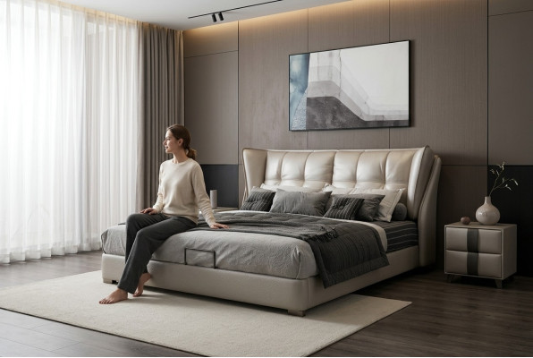 Szara Sypialnia łóżka Podkładka do łóżka Chesterfield Italian Meble