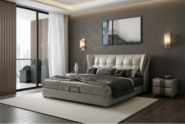 Szara Sypialnia łóżka Podkładka do łóżka Chesterfield Italian Meble