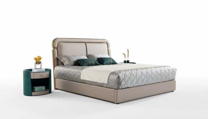Łóżko 2x Stolik nocny Beż Sypialnia Nowoczesny Design Meble Drewno Luxury
