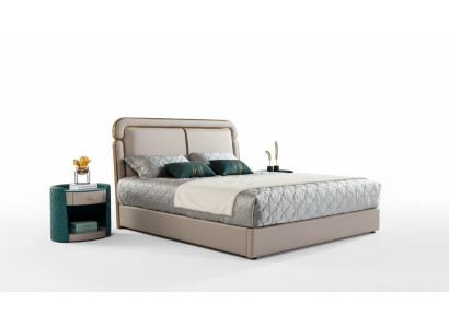 Łóżko 2x Stolik nocny Beż Sypialnia Nowoczesny Design Meble Drewno Luxury