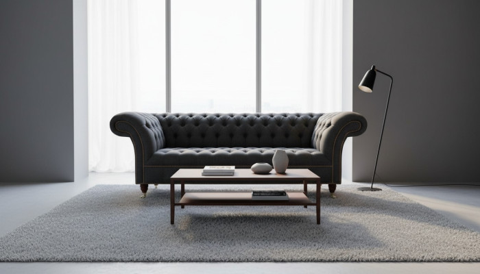Chesterfield 3 Siedziba Włókienniczy Ciemnoszary Nowoczesny Design Kanapy Sofa Meble Designer