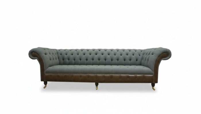 Chesterfield 4 miejsce do siedzenia Gray Material Living Room Design Podkładka Sofa Duża Włókienniczy Meble