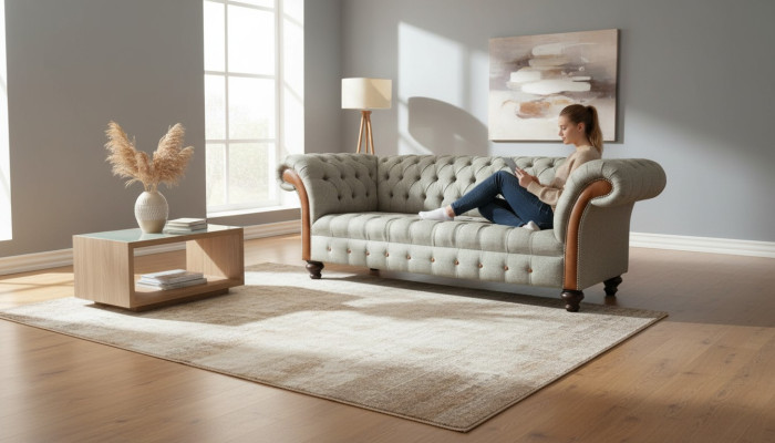 Chesterfield 3 miejsce do siedzenia Beżowy Living Room Design Kanapy Podkładka Sofa Sofy Włókienniczy