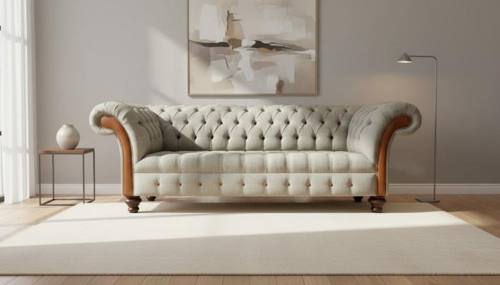 Chesterfield 3 miejsce do siedzenia Beżowy Living Room Design Kanapy Podkładka Sofa Sofy Włókienniczy