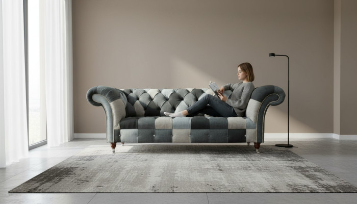 Trzyosobowe sofy do salonu Podkładka do sof Aksamit Materiał Chesterfield