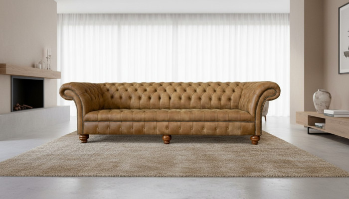 Chesterfield 4 miejsce do siedzenia Jasnobrązowe Nowoczesne designerskie kanapy Skóra Sofa Creative Meble