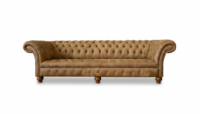 Chesterfield 4 miejsce do siedzenia Jasnobrązowe Nowoczesne designerskie kanapy Skóra Sofa Creative Meble