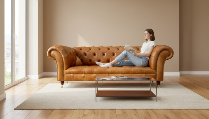 Chesterfield 3 miejsce do siedzenia Kanapy Nut Brown Nowoczesny Design Skóra Sofa Creative Meble