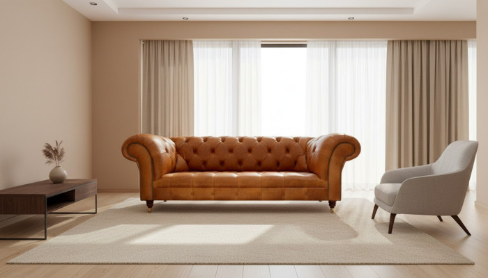 Chesterfield 3 miejsce do siedzenia Kanapy Nut Brown Nowoczesny Design Skóra Sofa Creative Meble