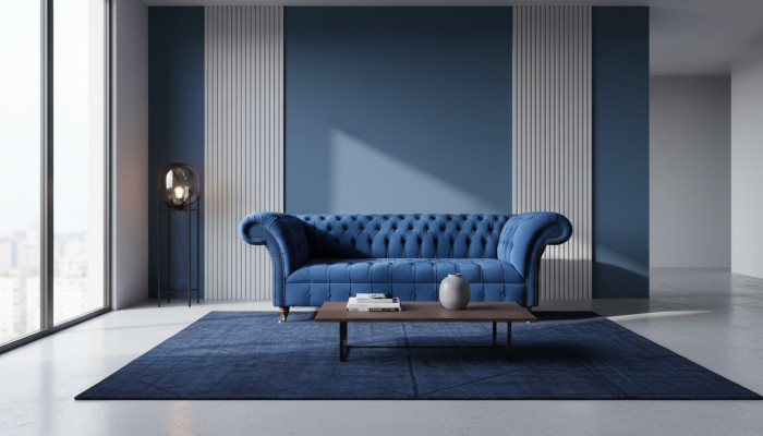 Chesterfield 3 miejsce do siedzenia Blue Design Kanapy Podkładka Sofy Aksamit Materiał Włókienniczy Luxury