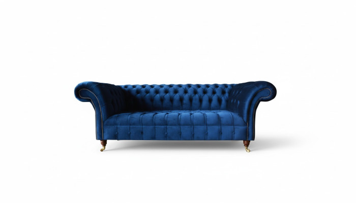 Chesterfield 3 miejsce do siedzenia Blue Design Kanapy Podkładka Sofy Aksamit Materiał Włókienniczy Luxury