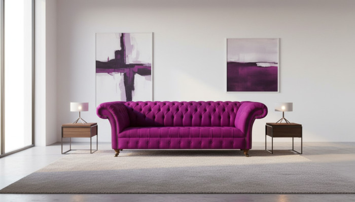 Kanapy Chesterfield 3-osobowe w kolorze fioletowym Material Design Podkładka Sofy Nowa Sofa Kreatywna