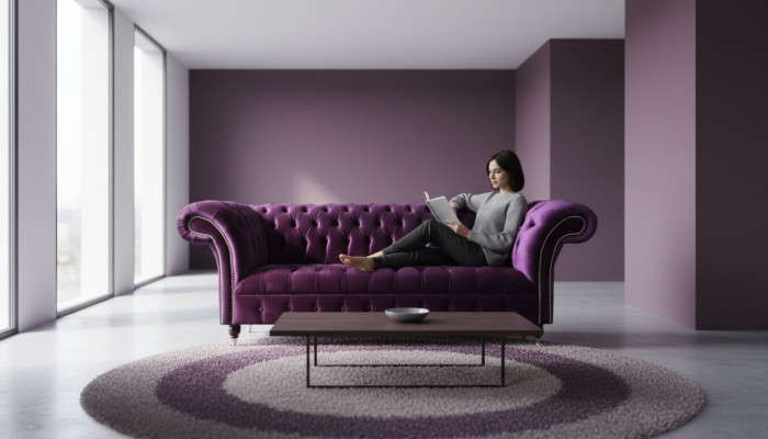 Kanapy Chesterfield 3-osobowe Fioletowe Material Design Podkładka Sofa Sofy Nowy Włókienniczy
