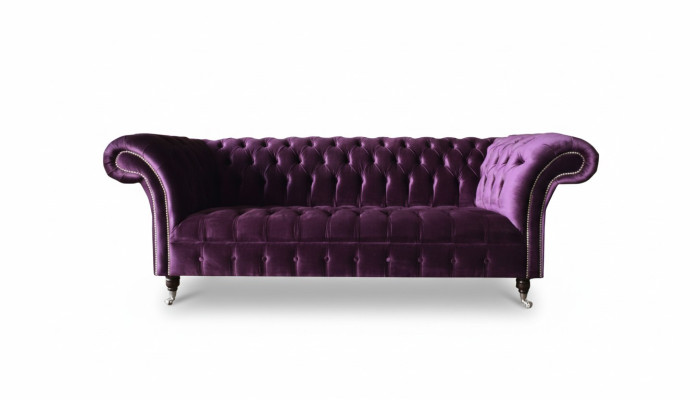 Kanapy Chesterfield 3-osobowe Fioletowe Material Design Podkładka Sofa Sofy Nowy Włókienniczy