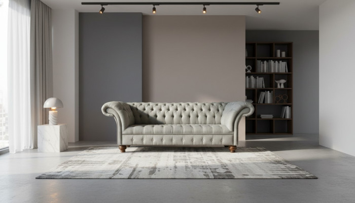 Chesterfield 3-osobowy salon Nowoczesna jasnoszara kanapa Sofa Nowy kreatywny materiał