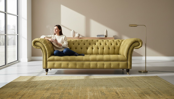 Chesterfield 3 miejsce do siedzenia Żółty Living Room Design Kanapy Podkładka Sofa Sofy Włókiennicze