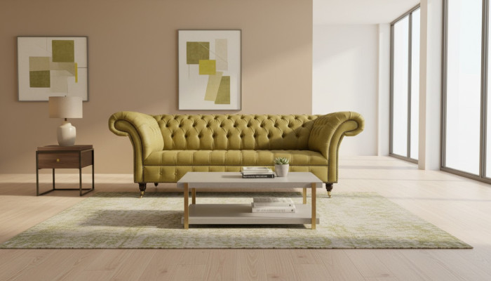 Chesterfield 3 miejsce do siedzenia Żółty Living Room Design Kanapy Podkładka Sofa Sofy Włókiennicze