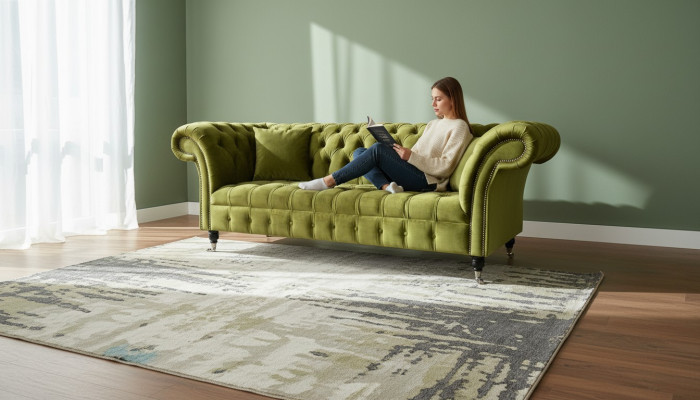 Kanapy Trzyosobowe Chesterfield Green do salonu Podkładka Sofa Włókienniczy Nowość