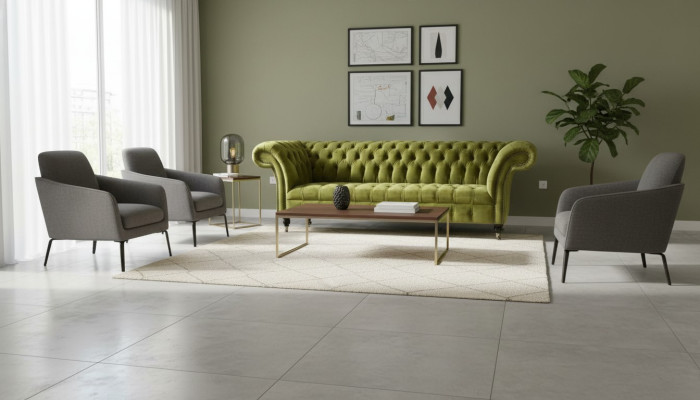 Kanapy Trzyosobowe Chesterfield Green do salonu Podkładka Sofa Włókienniczy Nowość