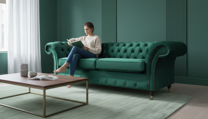 Chesterfield 3 miejsce do siedzenia Zielony Salon Nowoczesny Design Kanapy Sofa Oryginalna Włókienniczy