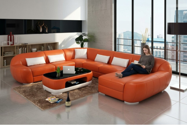 Nowoczesna skórzana sofa Narożnikowa kanapa Żywy krajobraz Siedziba Podkładka Couch Ustawić New FEo