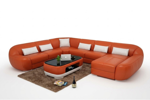 Nowoczesna skórzana sofa Narożnikowa kanapa Żywy krajobraz Siedziba Podkładka Couch Ustawić New FEo