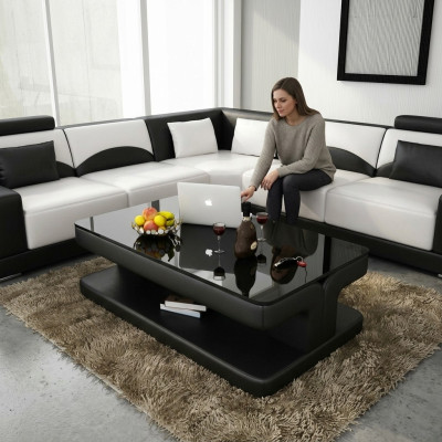 Designerski stolik kawowy Podkładka Tabela Skóra Szkło Nowoczesne stoły Szkło