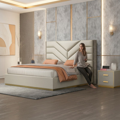 Łóżko Podkładka Design Luksusowe Drewno Podwójne Łóżka Małżeństwo Sypialnia Skóra Hotel Meble