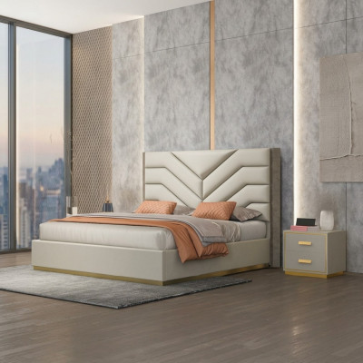 Łóżko Podkładka Design Luksusowe Drewno Podwójne Łóżka Małżeństwo Sypialnia Skóra Hotel Meble