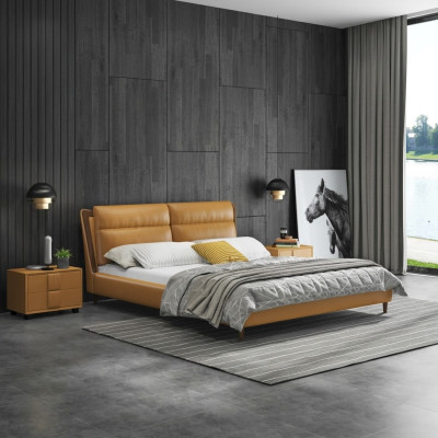 Design Skóra Łóżko Luksusowa Podkładka do łóżka Podwójna Sypialnia 180x200 Pomarańczowe Meble