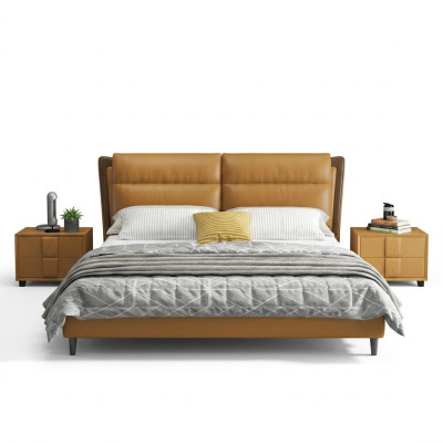 Design Skóra Łóżko Luksusowa Podkładka do łóżka Podwójna Sypialnia 180x200 Pomarańczowe Meble